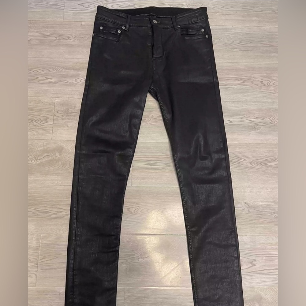 Rick Owen's  Tyrone cut metal-coated brushed wax jeans